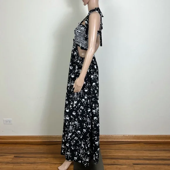 FREE PEOPLE REVOLVE BLACK FLORAL PRINT WIDE-LEG JUMPSUIT - Picture 7 of 11